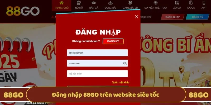 Đăng nhập 88GO trên website siêu tốc