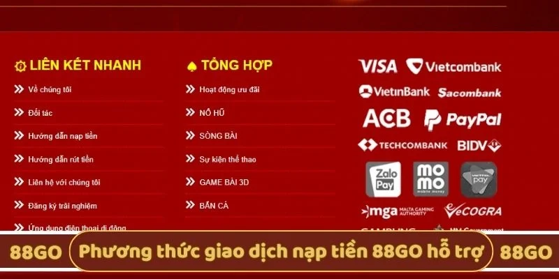 Phương thức giao dịch nạp tiền 88GO hỗ trợ
